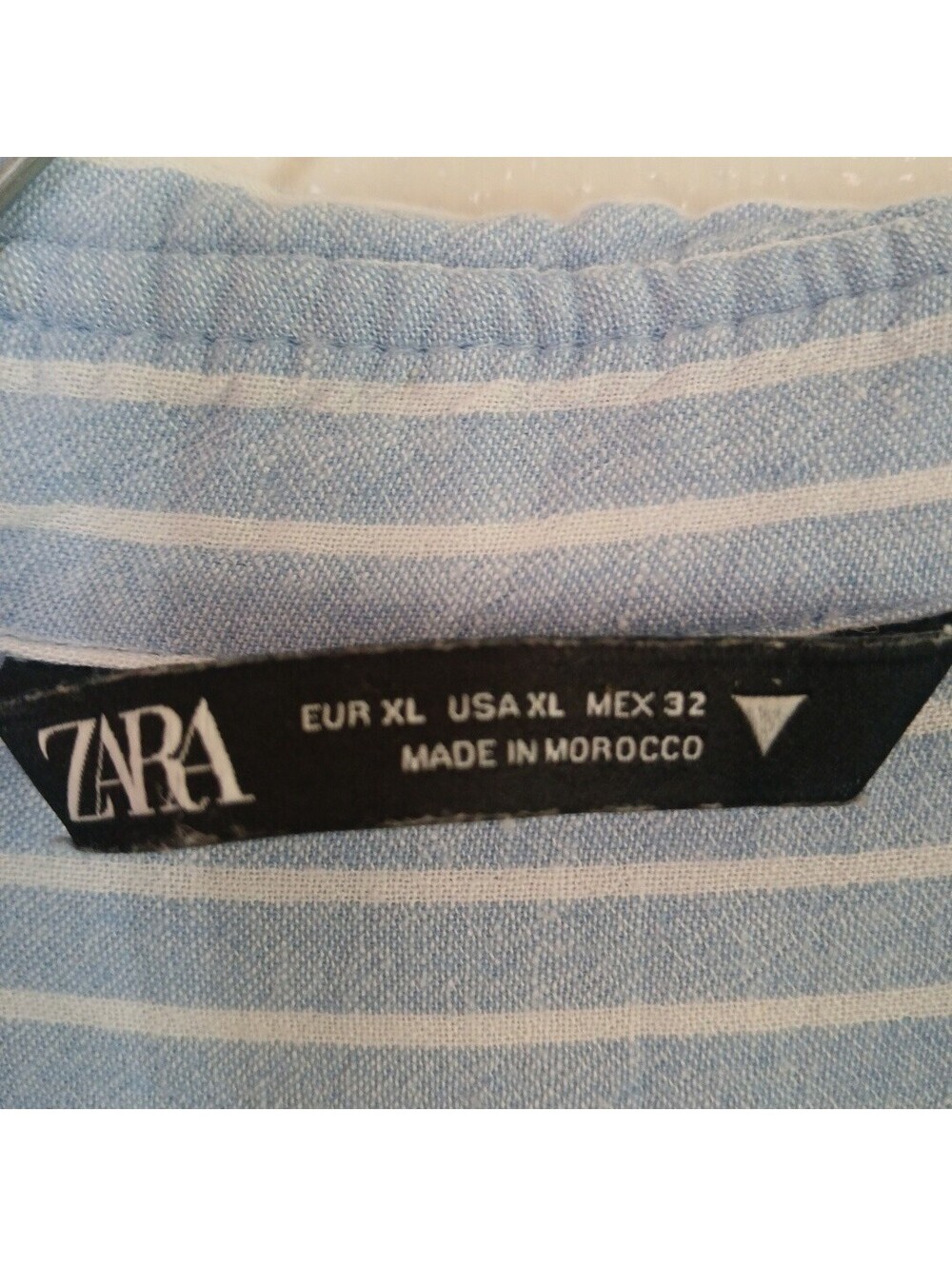 Zara XL Blue White Striped Linen Blend Button Back Shirt Blouse 7790/265 - Picture 11 of 11